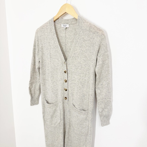 MADEWELL Cashmere Jumpsuit Heather Gray Button Front Size XS-Small Like New! - Picture 3 of 5